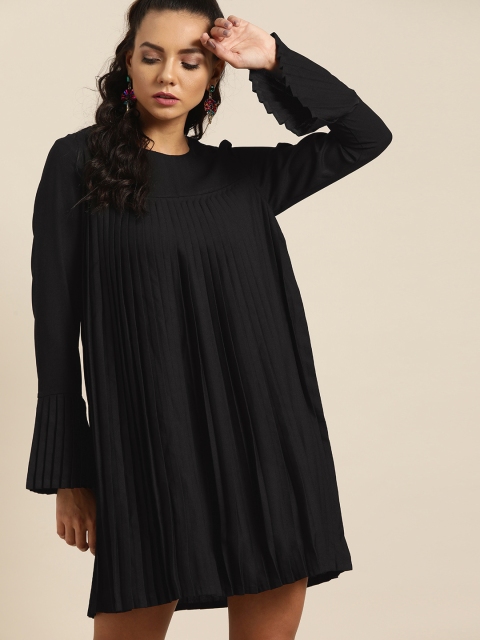 

Moda Rapido Women Black Accordion Pleats A-Line Dress