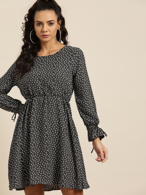 

Moda Rapido Women Black & White Printed A-Line Dress