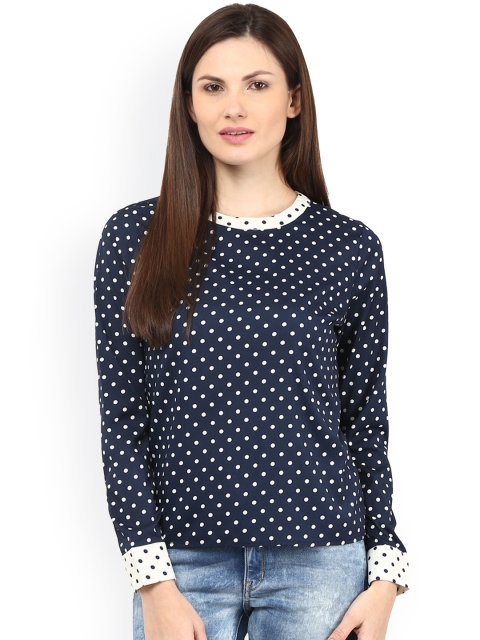 

Harpa Navy Polka Dot Print Top, Navy blue