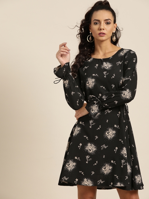 

Moda Rapido Women Black & Beige Printed A-Line Dress