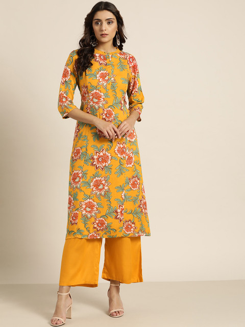 

Moda Rapido Women Mustard Yellow & Orange Printed Kurta with Palazzos