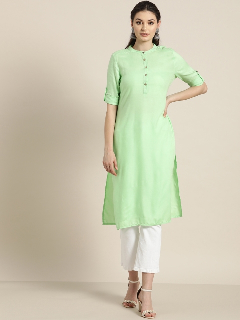 

Moda Rapido Women Green Solid Straight Kurta