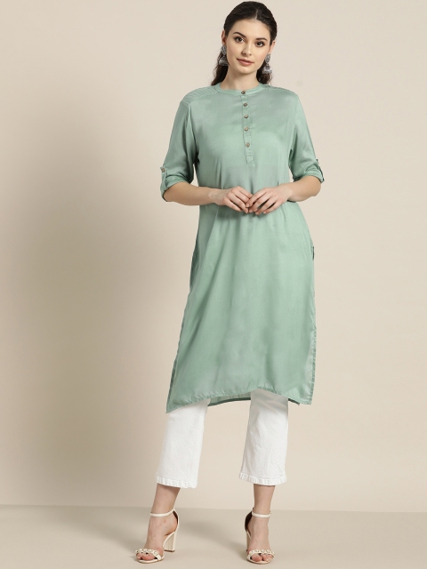 

Moda Rapido Women Green Solid Straight Kurta