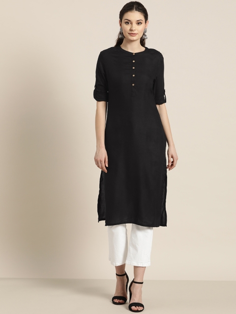 

Moda Rapido Women Black Solid Straight Kurta