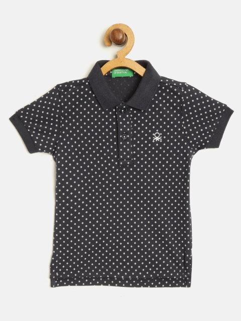 

United Colors of Benetton Boys Navy Blue & White Printed Polo Collar T-shirt