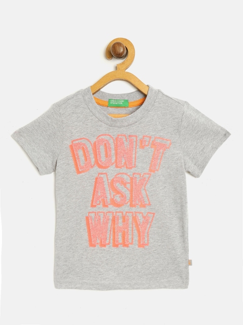 

United Colors of Benetton Boys Grey Melange Printed Round Neck T-shirt