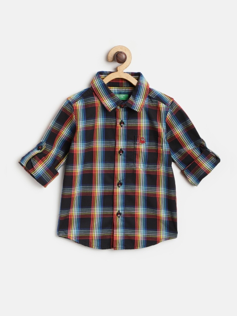 

United Colors of Benetton Boys Black & Blue Checked Regular Fit Casual Shirt