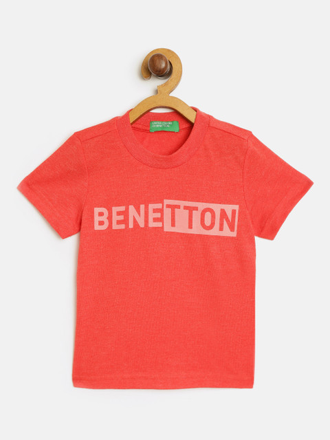 

United Colors of Benetton Boys Coral Red Printed Round Neck T-shirt