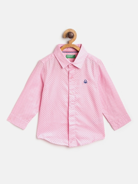 

United Colors of Benetton Boys Pink & Navy Blue Printed Regular Fit Casual Shirt