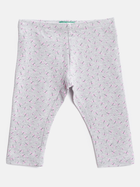 

United Colors of Benetton Girls Grey-Melange & Pink Printed Ankle-Length Leggings