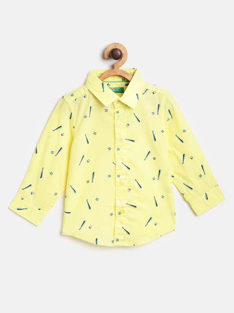 

United Colors of Benetton Boys Yellow & Blue Regular Fit Baseball Print Casual Shirt
