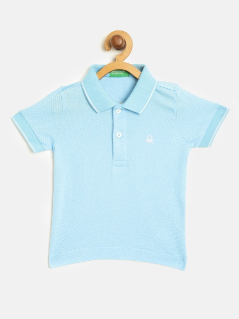 

United Colors of Benetton Boys Blue & White Self Design Polo Collar T-shirt