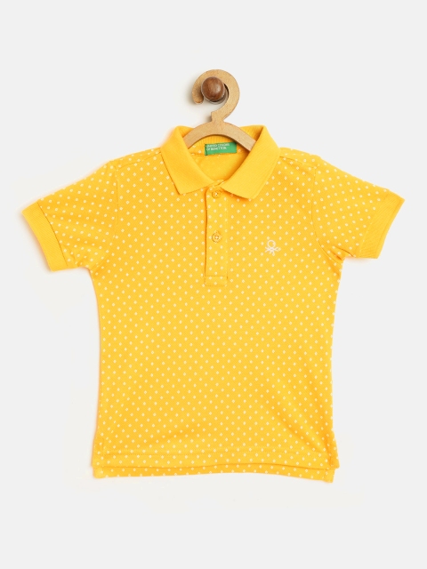 

United Colors of Benetton Boys Mustard Yellow & White Printed Polo Collar T-shirt