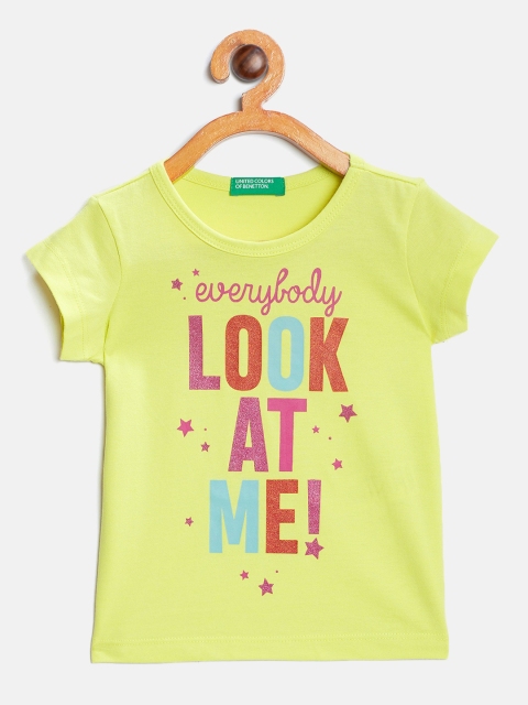 

United Colors of Benetton Girls Lime Green Printed Round Neck T-shirt