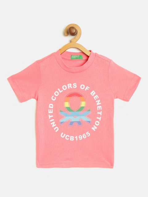 

United Colors of Benetton Boys Pink & White Printed Round Neck T-shirt