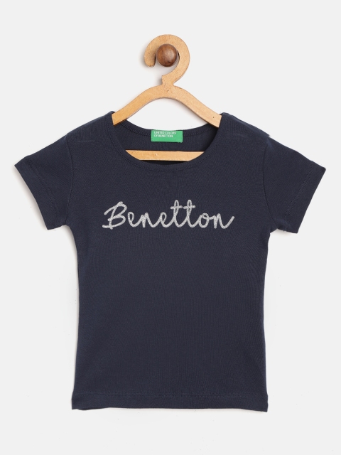 

United Colors of Benetton Girls Navy Blue Solid Round Neck T-shirt