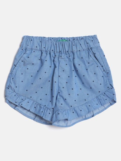 

United Colors of Benetton Girls Blue Chambray Star Print Shorts