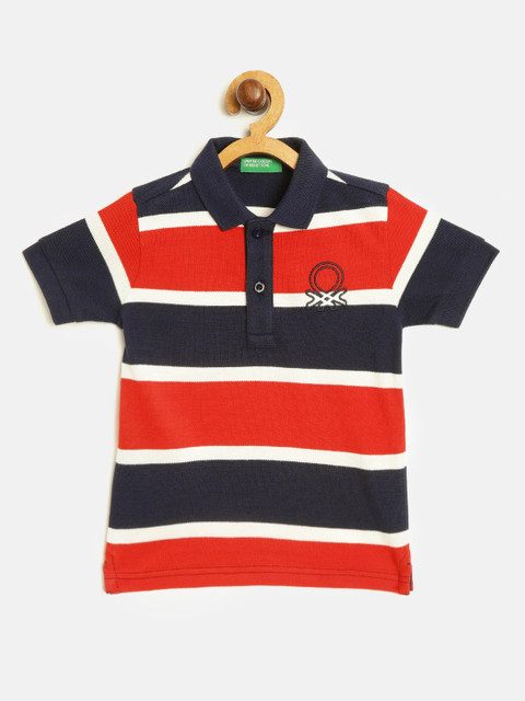 

United Colors of Benetton Boys Red & Navy Striped Polo Collar T-shirt