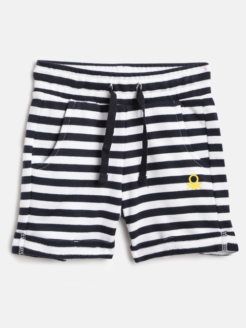 

United Colors of Benetton Boys Navy Blue & White Striped Regular Fit Casual Shorts