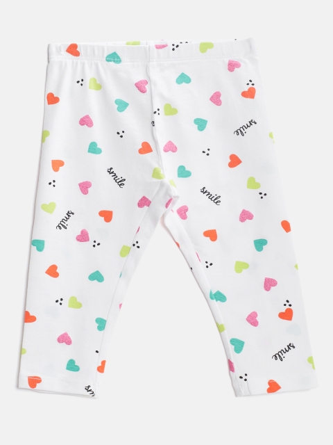 

United Colors of Benetton Girls White & Pink Heart Print Ankle-Length Leggings