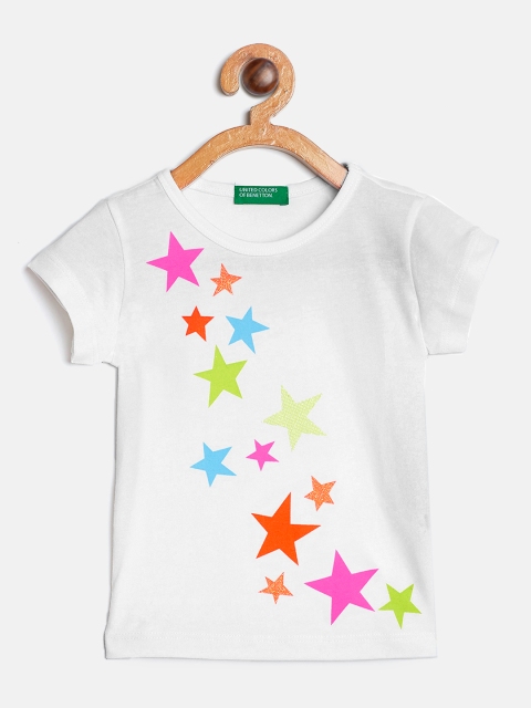 

United Colors of Benetton Girls White Printed Round Neck T-shirt