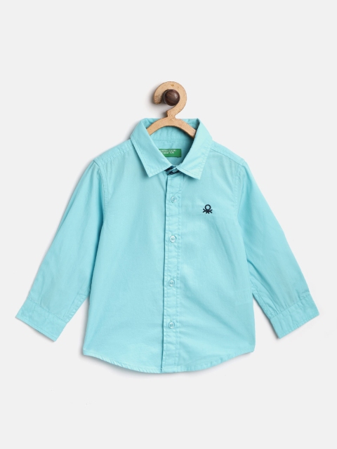 

United Colors of Benetton Boys Turquoise Blue Regular Fit Solid Casual Shirt