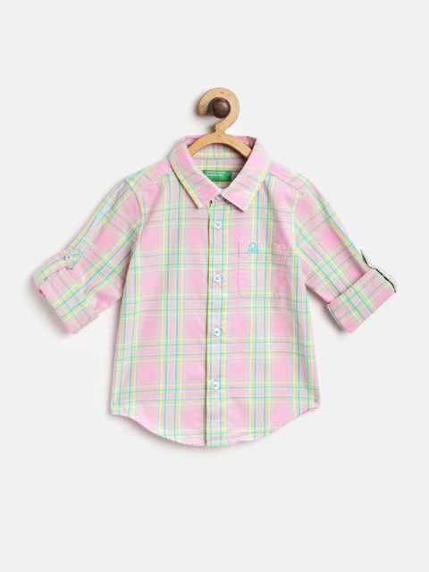 

United Colors of Benetton Boys Pink & Blue Checked Regular Fit Casual Shirt