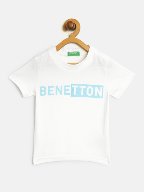 

United Colors of Benetton Boys White & Blue Printed Round Neck T-shirt