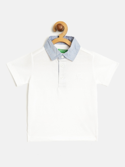 

United Colors of Benetton Boys White Self Striped Polo Collar T-shirt