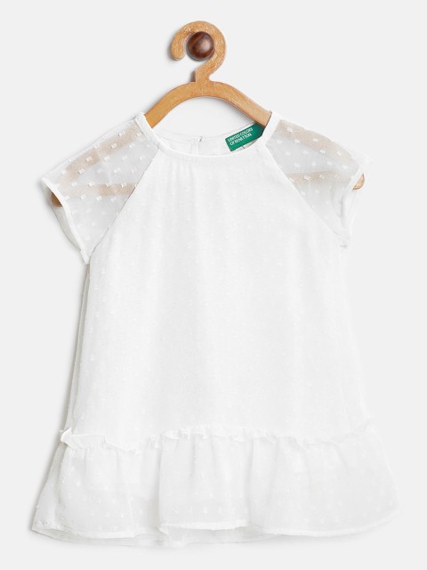 

United Colors of Benetton Girls White Dobby Weave Semi-Sheer A-Line Dress