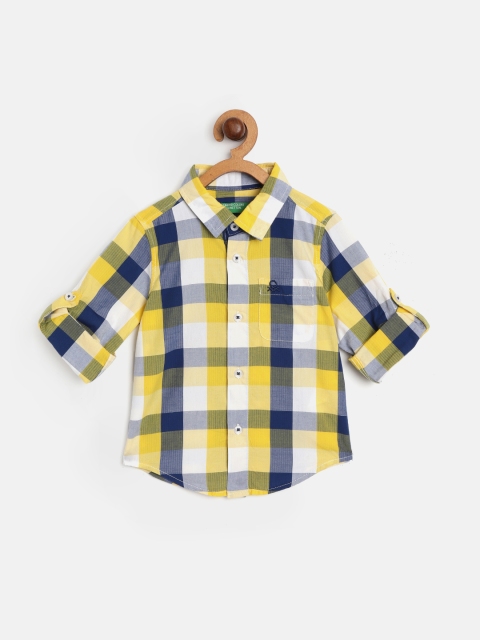 

United Colors of Benetton Boys Yellow & Navy Blue Regular Fit Checked Casual Shirt