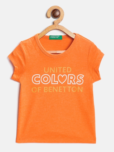 

United Colors of Benetton Girls Orange Printed Round Neck T-shirt