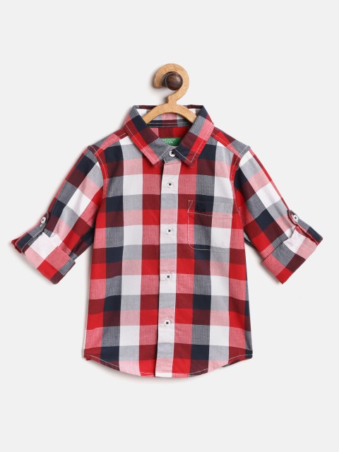 

United Colors of Benetton Boys Red & Navy Blue Regular Fit Checked Casual Shirt