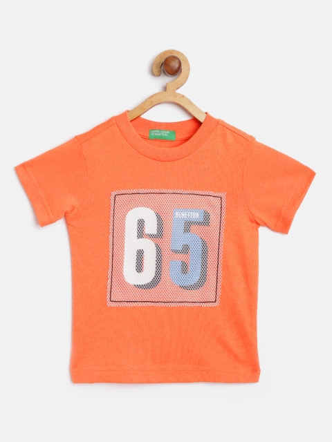 

United Colors of Benetton Boys Orange Printed Round Neck T-shirt