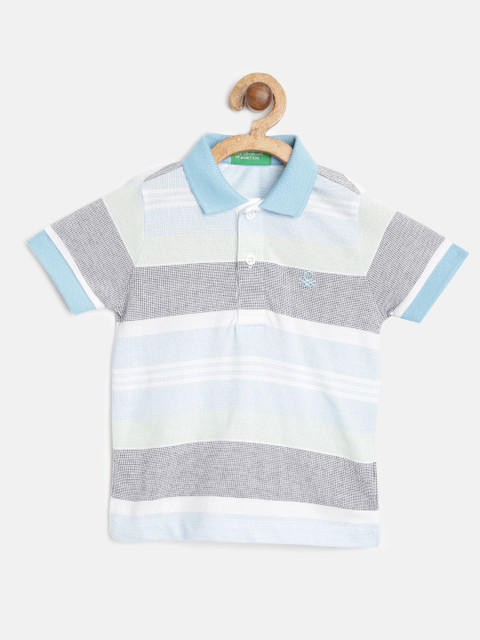 

United Colors of Benetton Boys Blue & Black Striped Polo Collar T-shirt