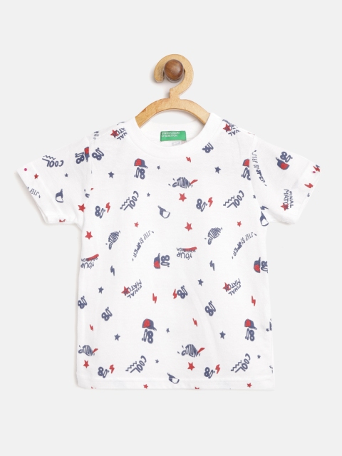 

United Colors of Benetton Boys White & Blue Printed Round Neck T-shirt