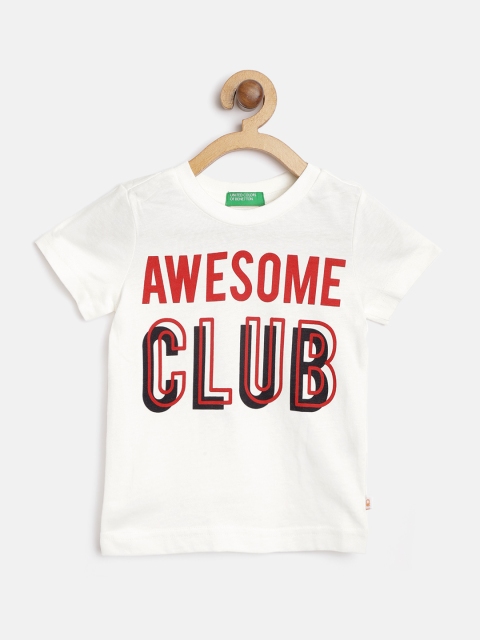 

United Colors of Benetton Boys White & Red Printed Round Neck T-shirt