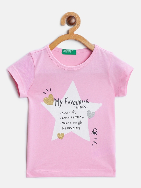 

United Colors of Benetton Girls Pink Printed Round Neck T-shirt