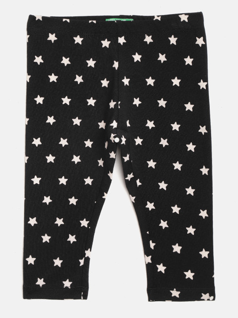 

United Colors of Benetton Girls Black & Off-White Printed Ankle-Length Leggings