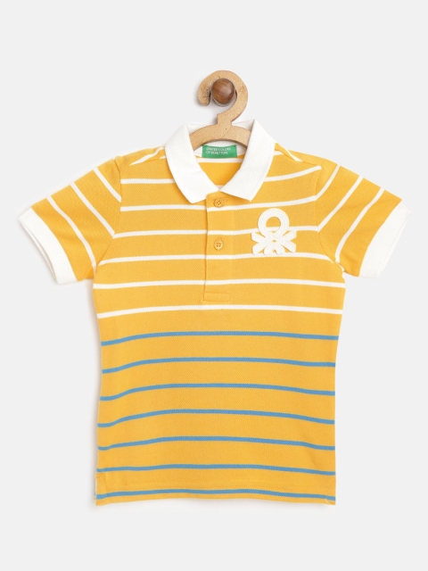 

United Colors of Benetton Boys Mustard Yellow & White Striped Polo Collar T-shirt