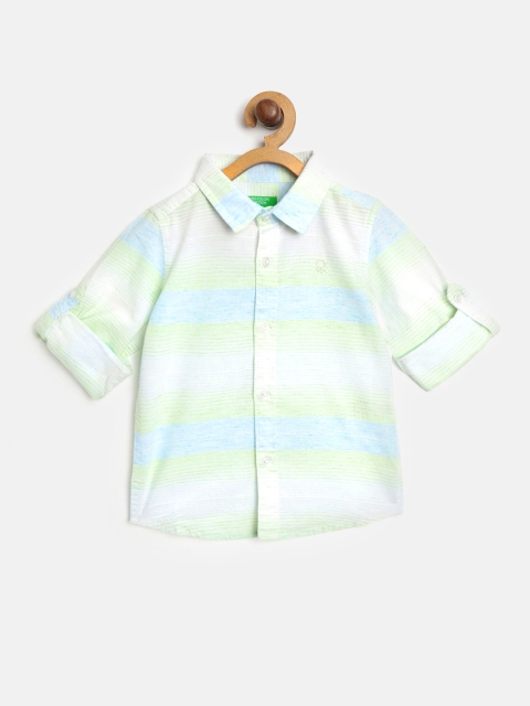Boys Blue & Green Regular Fit Striped Casual Shirt