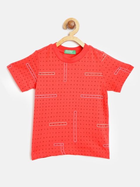 

United Colors of Benetton Boys Red & Black Printed Round Neck T-shirt