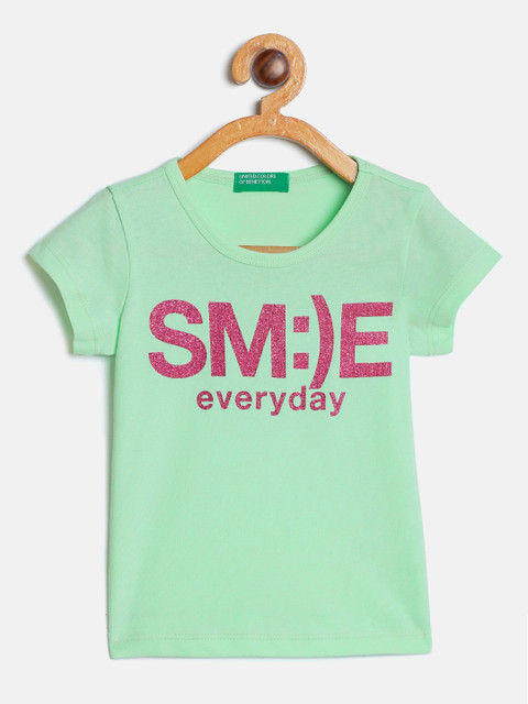 

United Colors of Benetton Girls Green Printed Round Neck T-shirt