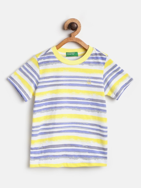 

United Colors of Benetton Boys Yellow & Blue Striped Round Neck T-shirt