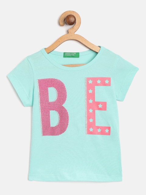 

United Colors of Benetton Girls Blue & Pink Printed Round Neck T-shirt