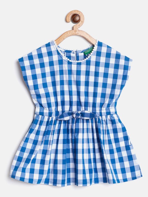 

United Colors of Benetton Girls Blue & White Checked Fit & Flare Dress