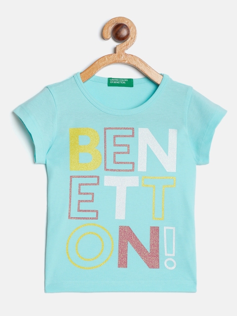 

United Colors of Benetton Girls Blue Printed Round Neck T-shirt