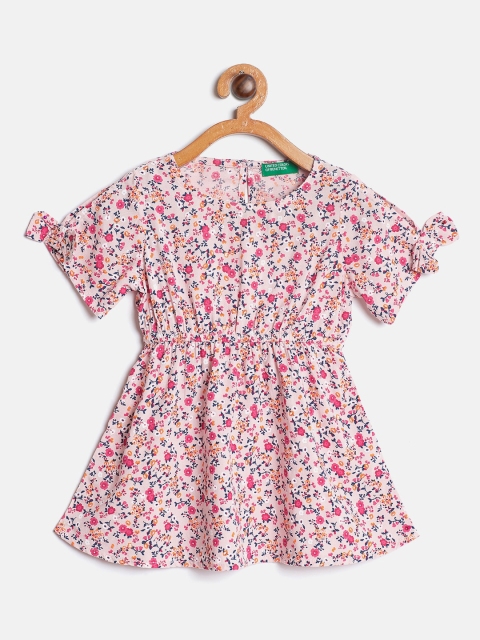 

United Colors of Benetton Girls Pink Floral Printed A-Line Dress