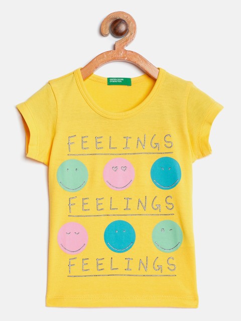 

United Colors of Benetton Girls Yellow Printed Round Neck T-shirt