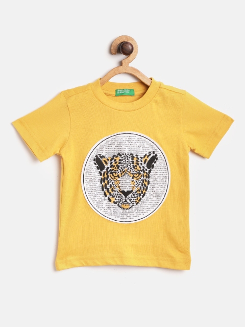 

United Colors of Benetton Boys Yellow & White Applique Detail Round Neck T-shirt